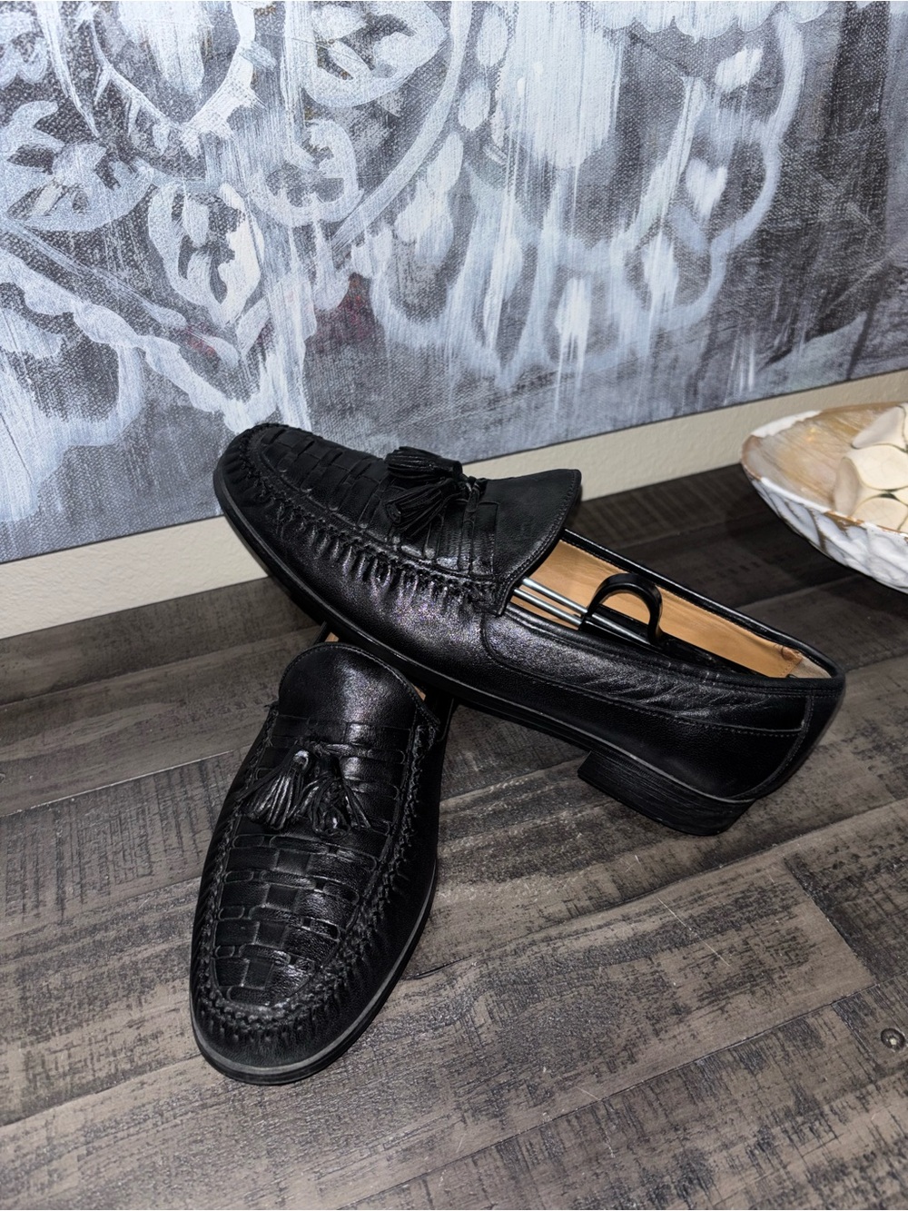 Johnston & Murphy Black Woven Tassel Loafers MENS 9.5 - Picture 10 of 11